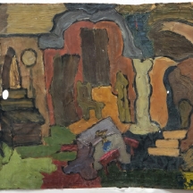 'פנים חדר' - שמן על נייר, זקוק לרסטורציה, חתום