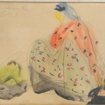 'בדואית' - שמשון הולצמן (Shimshon Holzman), רישום עיפרון ואקוורל על נייר, חתום