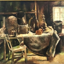 'טבע דומם עם פמוט וסל נצרים' - שמן על בד, חתום דן זק