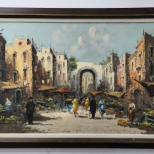 'דמויות בשוק' - ציור ישן וגדול, כפי הנראה איטלקי, שמן על בד, חתום