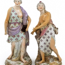 זוג פסלי פורצלן עתיקים וגדולים, מתוצרת אדמה סמסון (Edme Samson) צרפת,פריס