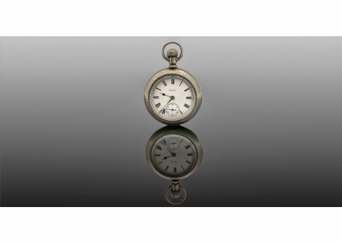 שעון כיס ישן, מתוצרת 'ELGIN' ארה"ב, עשוי מתכת