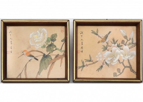 לוט של שני ציורים סיניים עתיקים, אקוורל על נייר