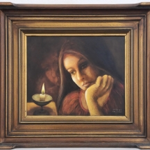 רינה סוצקבר (Rina Sutzkever) - 'אעשה בוהה בנר' - ציור שמן על לוח, חתום