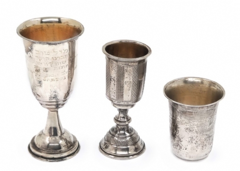 3 כוסות קידוש, עשויות כסף, יצרנים שונים