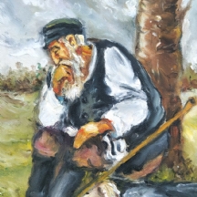 ויקטור מרגוליס (רוסיה, 1922-1984) - ציור שמן על בד צרפתי, 'נווד יהודי נח תחת עץ'