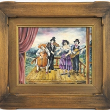 סוזי-אורסולה רוסק (Suzie Russek,נ.1948)- 'ארבעה נגנים על מרפסת', ציור שמן על לוח