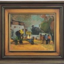 אבי שוורץ (Avi Schwartz) - 'עגלונים ביפו' - ציור גדול ויפה, שמן על לוח, חתום