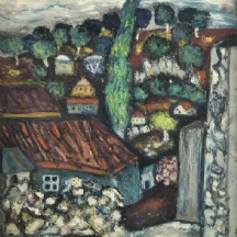 סליקטר, אנגלה (Angela Seliktar) 'ראש פינה' - ציור שמן על לוח, חתום ומתוארך: 1968