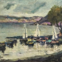 יהודה רודן (Yehuda (Istvan) Rodan) - 'סירות בכינרת' - ציור שמן על בד, חתום