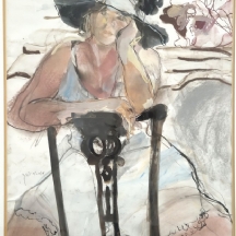 לאה אביצדק (נ. 1935) - 'אישה על כיסא' טכניקה מעורבת על נייר, חתום