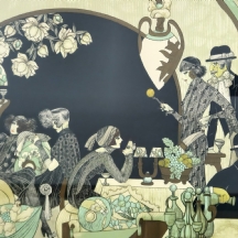 מרים דאובר (נ. 1946)  'דמויות בבית קפה' ליטוגרפיה גדולה, חתומה בעיפרון