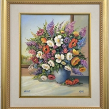 נורית גרנות (Nurit Granot) - 'פרחים בכד' - ציור גדול, שמן על בד, חתום