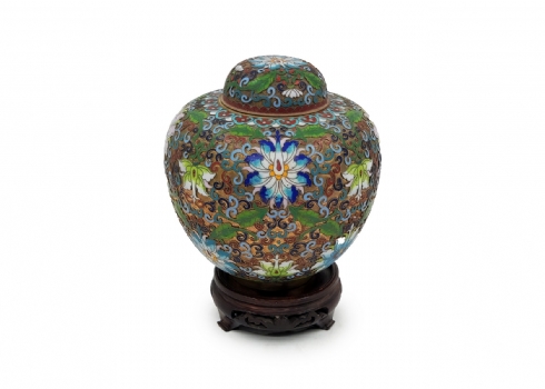 כד קלואזונה (Cloisonné) סיני לג'ינג'ר, עשוי נחושת ואמייל, כולל מכסה
