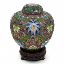 כד קלואזונה (Cloisonné) סיני לג'ינג'ר, עשוי נחושת ואמייל, כולל מכסה