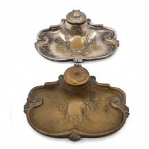 זוג קסתות דיו צרפתיות עתיקות מסוף המאה -19, עשויות פליז