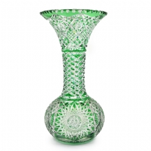 אגרטל קריסטל מרובד בירוק על שקוף, מעוטר בליטוש מסוג 'Cut to Clear'