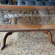 שולחן סלוני סיני נמוך עשוי עץ מגולף בעבודת יד עם זכוכית