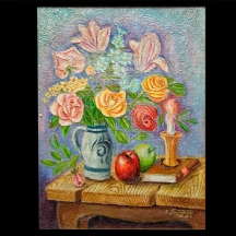 בייניש מינינברג - 'טבע דומם עם כד פרחים ותפוחים'