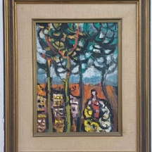 יעקב וכסלר (Jacob Wexler) - 'שלוש נשים מרכלות בשדרה' - שמן על לוח, חתום