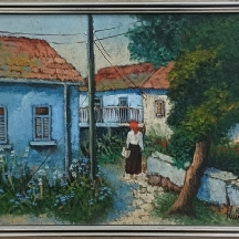 זאב קון (Zeev Kun) - 'אישה עם מטפחת אדומה' - ציור שמן על בד צרפתי, חתום