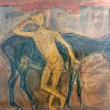 עמנואל רומנו גליצנשטיין - 'נער וחמור' - אקוורל, גואש וגירי פנדה על נייר