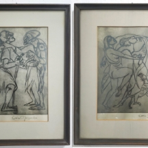 עמנואל רומנו גליצנשטיין - שני תחריטים מצוירים בעיפרון