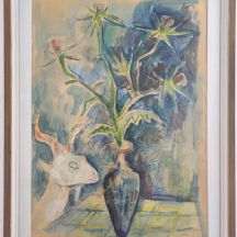 עמנואל רומנו גליצנשטיין - 'תיש לבן וקוצים באגרטל', ציור גדול, אקוורל על נייר