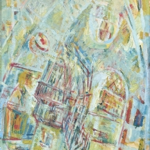 סטפן אלכסנדר (1910-1978) - 'בית הכנסת הכחול בצפת', ציור שמן על בד, חתום