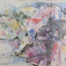 אריה צרפתי - 'בתי ראש פינה' - אקוורל על נייר, חתום