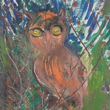 מיליה לאופר (Milia Laufer) - 'תנשמת אדומה' - ציור שמן על בד, חתום