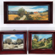 שלושה ציורי שמן מיניאטורים של ספולריץ' לזלו (Spolarich Thoma Laszlo) המתארים נוף