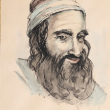 פורטרט גבר תימני, רישום ואקוורל על נייר, חתום