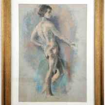 פול מזה (1887-1979 ,Paul Maze) - 'מודל ערום עומדת', גירי פסטל ופנדה על נייר