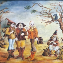 סוזי אורסולה רוסק (Suzie Russek) 'ארבעה נוודים ועורב שחור' - שמן על בד צרפתי