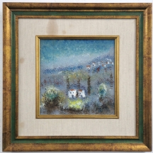 אלברט גולדמן (1922-2011) 'בתים לבנים בראש פינה' - שמן על לוח