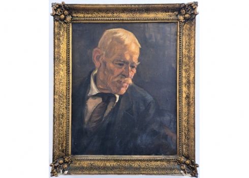 חרלמבוס דומאס Doumas Charalambo(יווני, 1910-1991)- פורטרט גבר יווני בעניבה חומה
