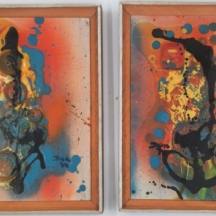 דן לוין (ריכטר) - שני ציורים, טכניקה מעורבת על לוח, חתומים ומתוארכים לשנת 1994