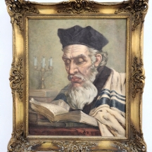 לאיוש פולזר (Lajos Polczer) - 'יהודי לומד תורה' - ציור עתיק, שמן על בד