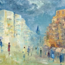 יעקב דוד 'צריח כחול', ציור גדול, שמן על בד, חתום