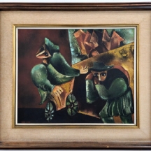 אורה זינגר - 'שני יהודים ומריצה' - ציור גדול, שמן על בד, חתום