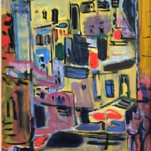 חיה שוורץ (1912-2001) - 'צריח מסגד' - ציור טכניקה מעורבת על קרטון