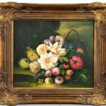 'טבע דומם עם פרחים בסל' - שמן על בד, לא חתום