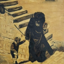 'סבא ונכד בדרך לבית הכנסת' - שמן על בד צרפתי, חתום