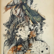 מרים ברנהרדט - רישום דיו ואקוורל על נייר לרבות כיתוב עברי