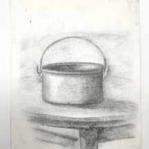 אורית אקטע הילדסהיים, 'סיר על שולחן' - עבודה דו צדדית, עיפרון על נייר, חתום