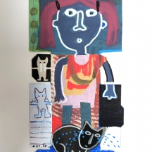 יעל הניג (נ. 1975) - 'מוצפת' - טכניקה מעורבת על קרטון, חתומה