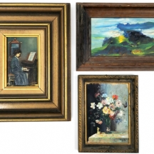 שלושה ציורים שונים, כולם שמן על לוח וחתומים
