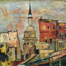 מנחם שמי (1897-1951) - 'צריח ביפו' - שמן על בד, חתום