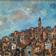 יצחק פרנקל פרנל (Isaac Frenel Frenkel) - 'צריח בין בתים' - שמן על בד צרפתי, חתום